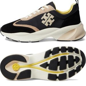 Tory Burch Good Luck Trainers Black and Cream Sneakers 6.5M NEW